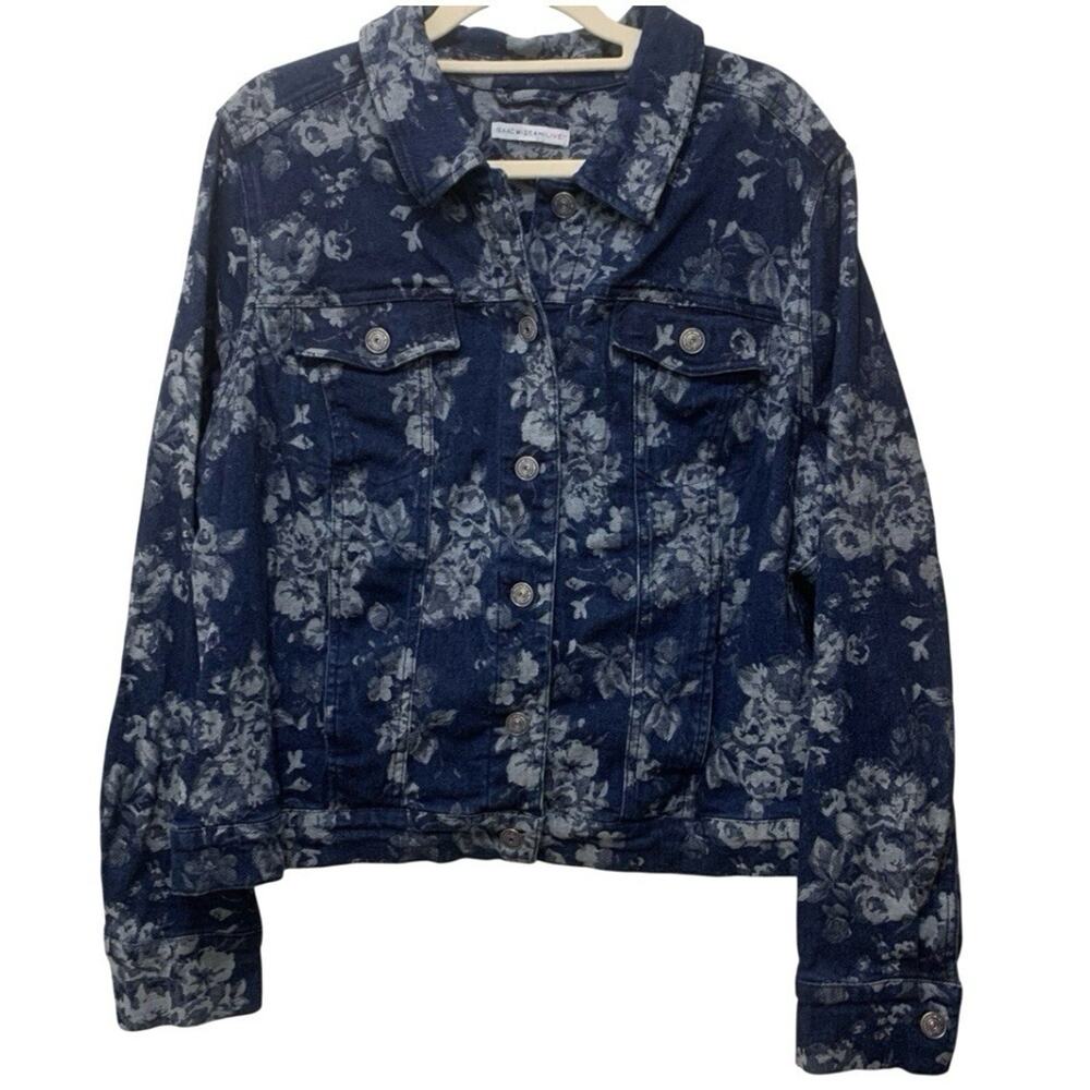 Womens Floral Jean Jacket Jacquard Stretch Denim XL Isaac Mizrahi Live